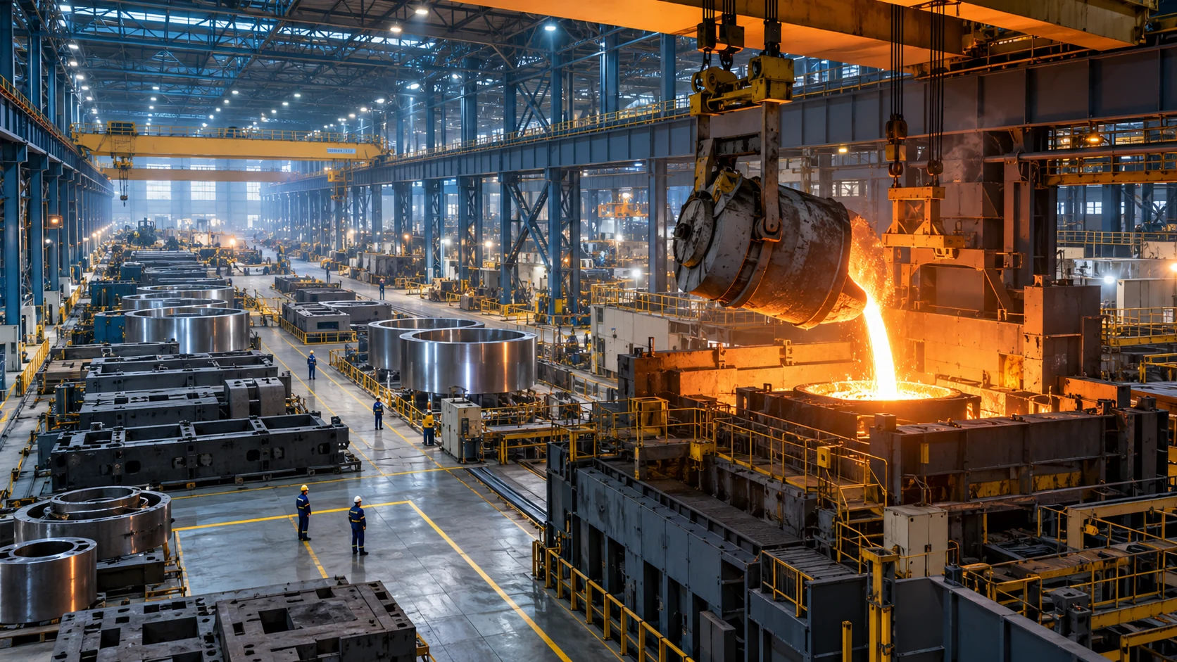 Conceptual image of a large industrial foundry and manufacturing facility